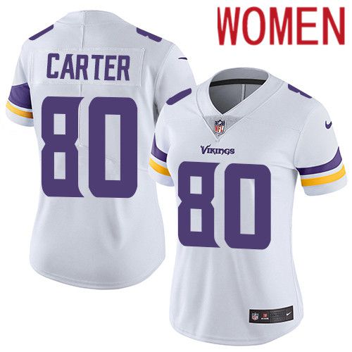 Women Minnesota Vikings 80 Cris Carter Nike White Vapor Limited NFL Jersey